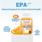 Omega 3 Fish Oil Gummies - 3X Strength Heart Healthy Omega 3 Gummy Supplement with High Absorption DHA & EPA - Joint & Brain Support, Delicious Orange Flavor Fish Oil Natures Vitamin - 120 Gummies