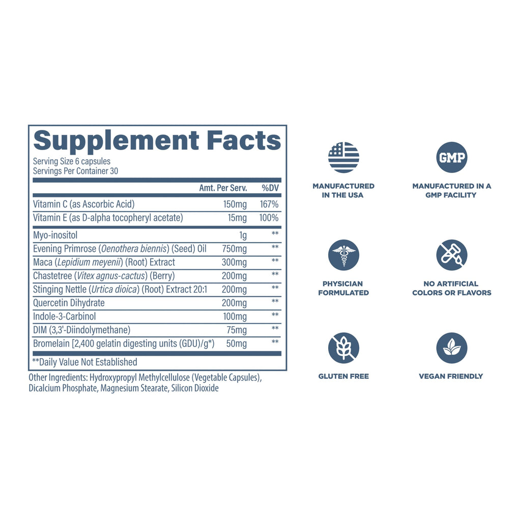 Revive MD Hormone Balance for Women – Hormone Support Supplement w/Myo-Inositol, Chaste Berry, DIM, Vitamins C & E, Evening Primrose Oil – Health & Hormonal Balance (180 Capsules, 30 Servings)