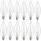 MEQIQTEK E12 60 Watt Incandescent Candle Light Bulbs, Chandelier Light Bulbs for Ceiling Fan, Vanity, Outdoor - Warm White 2500K, 600 Lumen Dimmable B10 Clear Candelabra Base Bulbs (12 Pack)