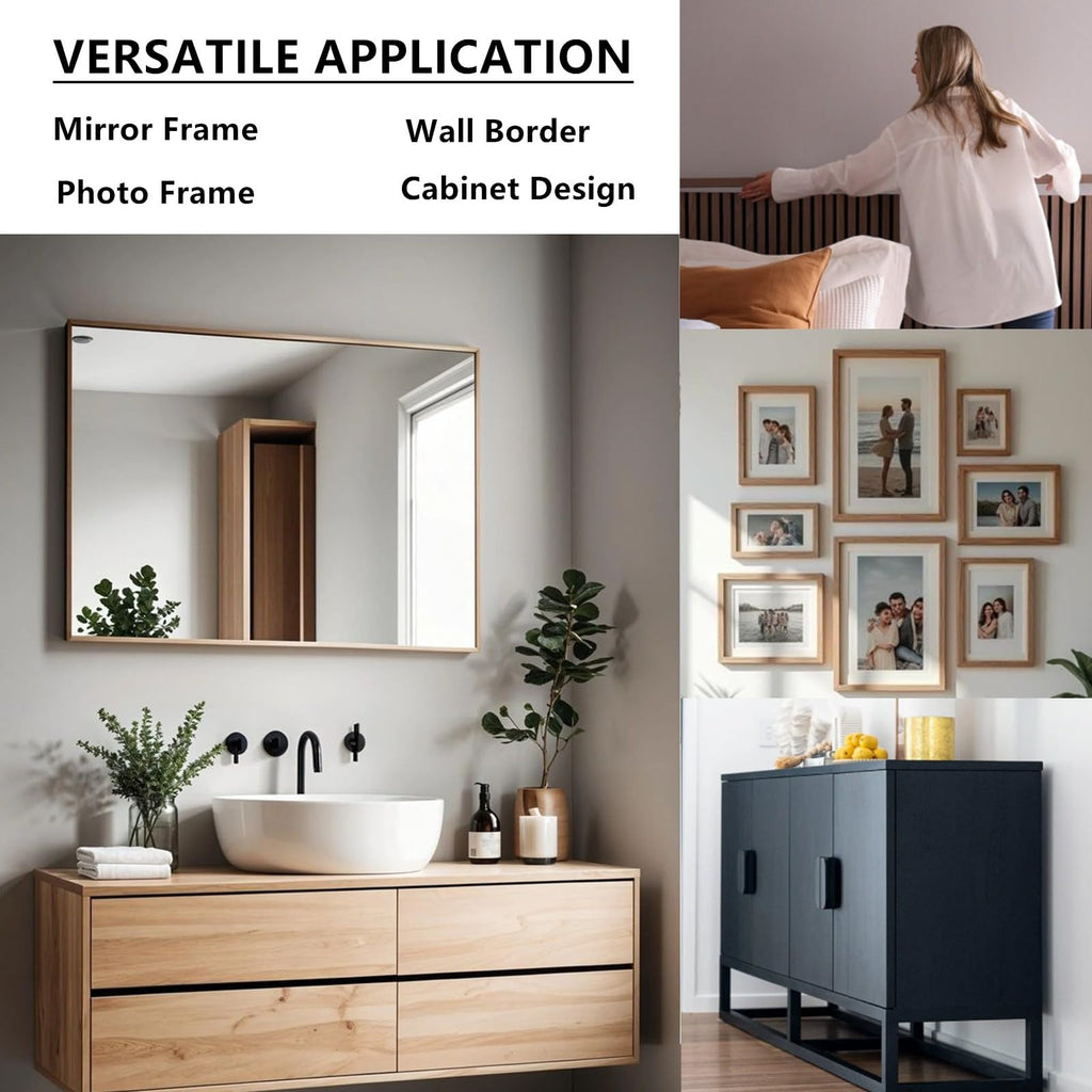 DESOMINOR 27FT Black Border Peel &Stick Black Wood Grain Wallpaper Border Removable Waterproof Bathroom Mirror Frame Sticker (Yellow, 3.2'' x 324'')