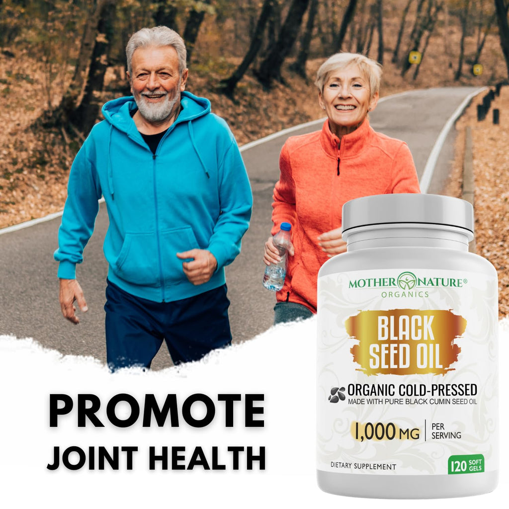 Black Seed Oil Capsules 1000mg, Organic Cold Pressed Black Cumin, High TQ, Immune & Joint Support, 120 Count (2 Month Supply)