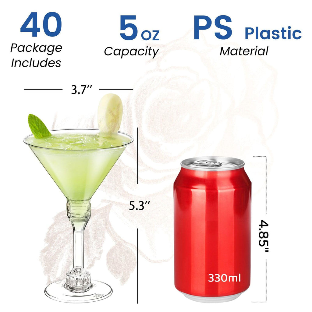 CALBODE 40 Pack Plastic Martini Glasses 5 Oz Disposable Cocktail Cups