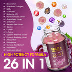 NAD Resveratrol Gummies, NAD supplements for Women with Hydrolyzed Collagen, Grape Seed, and D-Biotin Support Antioxidant Action, Anti-Aging, Cell Regeneration & Energy, Sugar-Free, 60 Gummies, 3 Pack