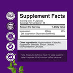 Pure Magnesium Glycinate Supplement 400mg Per Serving - Vegan High Absorption Chelated Magnesium Capsules for Women & Men with Elemental 400mg for Mood Sleep and Relaxation Support - 180 Count