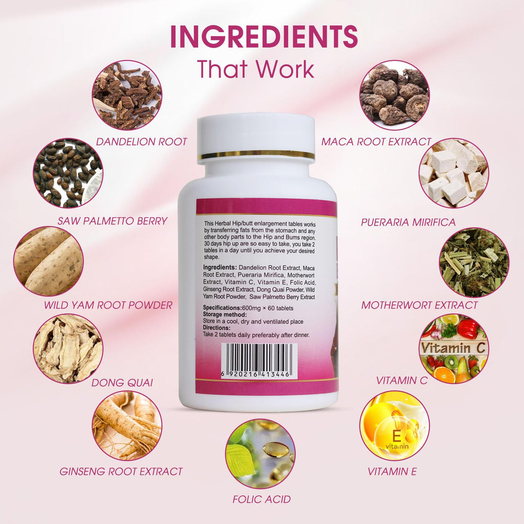 Wins Town Butt Booster Pills, Mention Buttocks Herbal Supplements, Plump Hips Enhancement Firming and Seductive, 60 Tablets