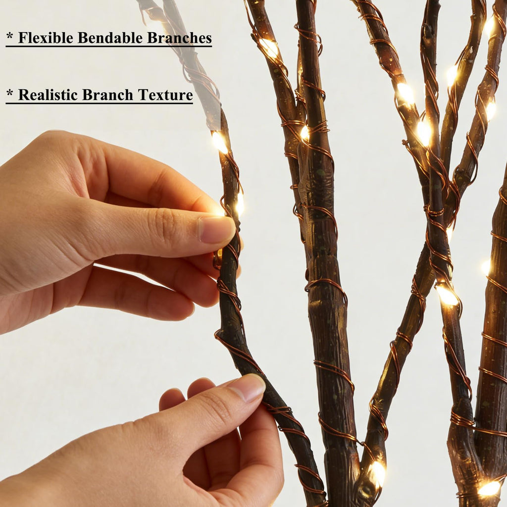 Hairui Lighted Brown Branches Battery Operated with Timer 32IN 100 LED Fairy Lights, Willow Branch Lights for Home Bedroom Fireplace Christmas Holiday Decoration Indoor Outdoor Use (Vase Excluded)