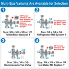 YUHX Brass Angle Stop Add-A-Tee Valve, 3/8 Inch Compression Outlet Easy Connect 3 Way Diverter 3/8"x3/8"x1/4" or3/8"Ice Maker RO System T