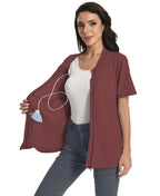 Mastectomy Shirt with Drain Pockets Breast Mastectomy Recovery Supplies Nephrostomy Drain Bag Tummy Tuck Must Haves Clothing Comfy Post OP Camisoles After Mastectomy Short Sleeve Shirts Wine Red