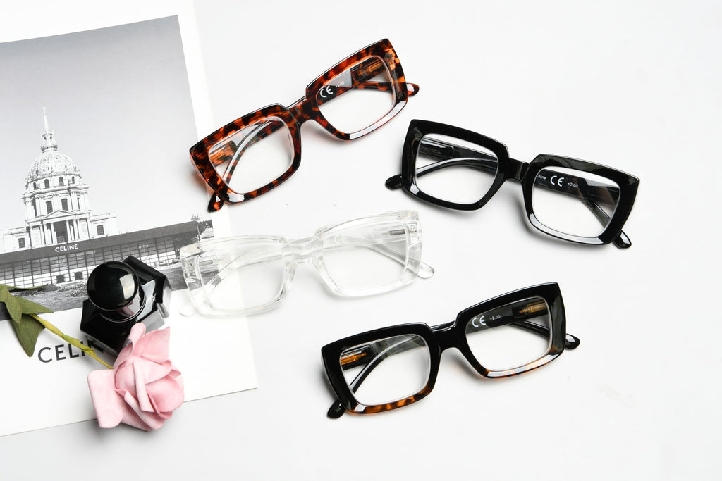 Eyekepper 4 Pack Ladies Reading Glasses - Stylish Oversized Square Readers for Women