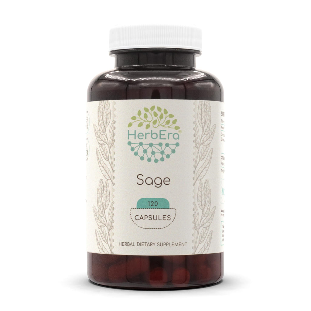 HerbEra Sage 120 Capsules, 500 mg, Sage (Salvia officinalis) Dried Leaf (120 Capsules)