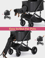 SUNTHX Dog Stroller for Small Medium Dogs Up to 60lbs, 4 Wheels Folding Pet Stroller with Detachable Carrier, Pet Travel Carrier for 2 Dogs & Cats, Storage Basket, Breathable Mesh, Cup Holder, Black