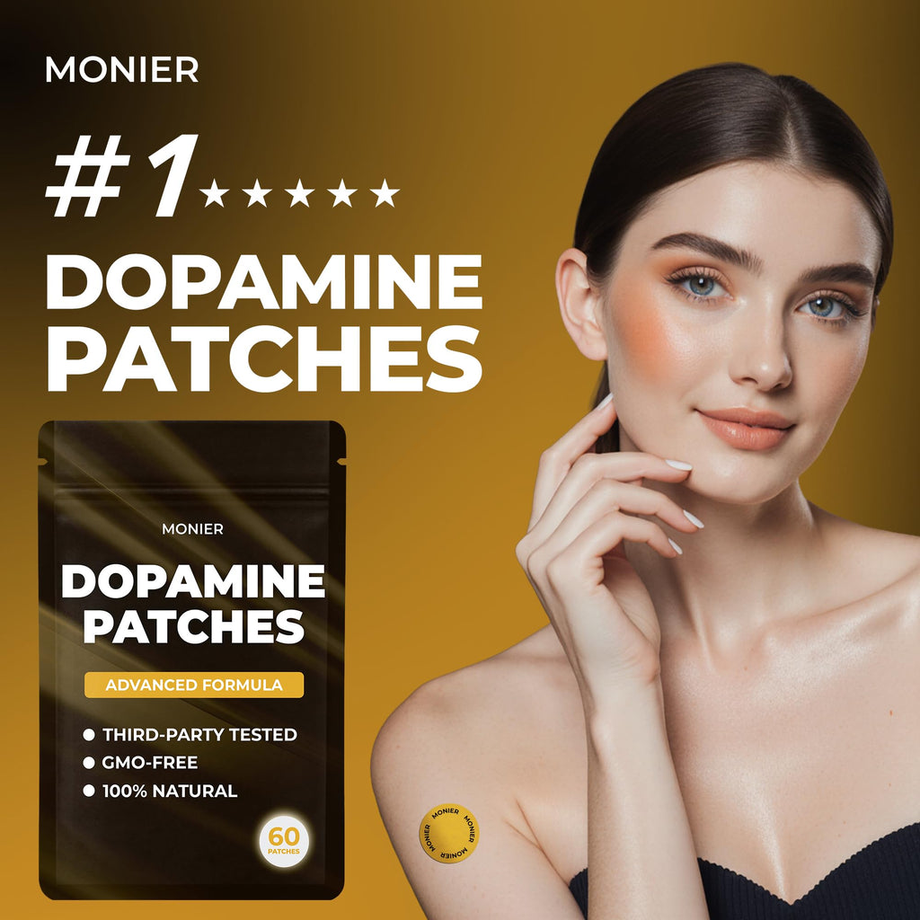 MONIER Dopamine Patches | Mood & Positivity | with Lion’s Mane, Rhodiola Rosea, Ginkgo Biloba, 5-HTP | Dopamine & Serotonin Balance for Women and Men | 60 Days Supply