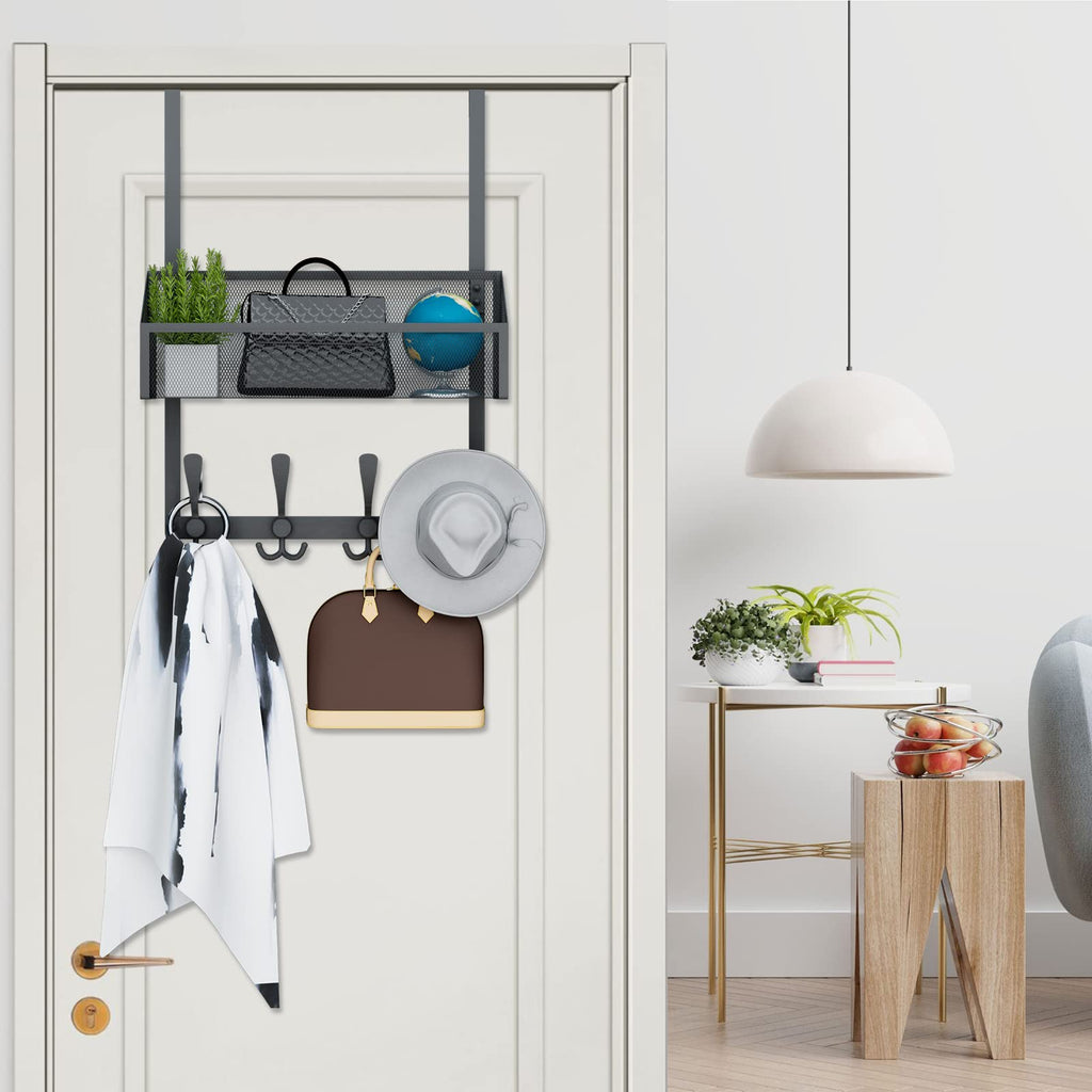 Kaiferty Over The Door Hooks Organizer, Coat Rack Over The Door Storage Hanger Towel Rack, Back of Door Storage Organizer for Bathroom,Bedroom,Kitchen,Office (Black, 2-Tier)