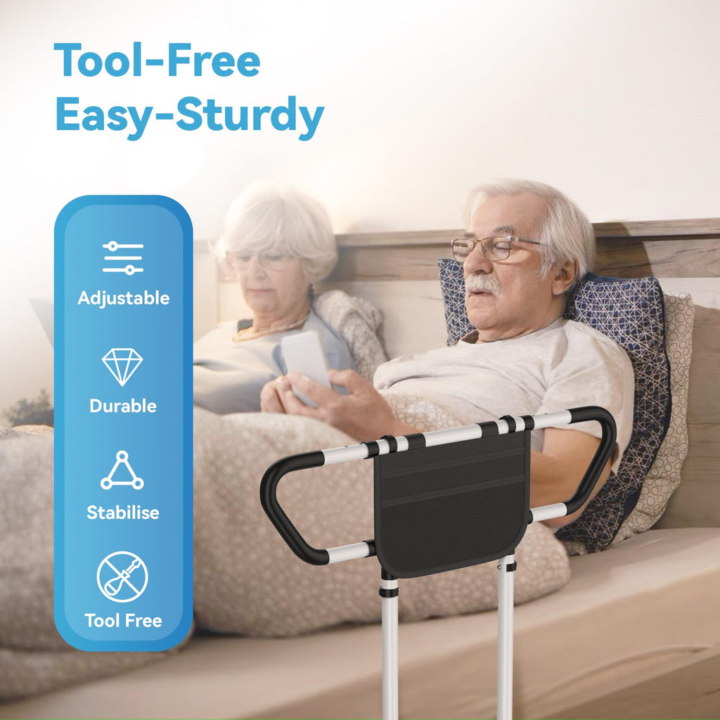 Ksconfy Bed Rails for Elderly Adults Safety - ASTM F3186-17 Certified 400lbs Capacity Adjustable Bed Assist Rail with Non-Slip Handles & Storage Bag, Fits Twin/Full/Queen/King Beds