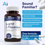 5-HTP 100mg with L-Theanine 400 mg Formula for Stress Relief and Relaxation Support for Teens and Adults with Vitamins B6 - B12 and Magnesium Bisglycinate - Doctor Formulated – without stearates.