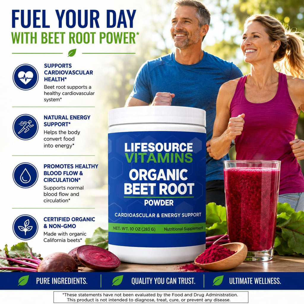 LifeSource Vitamins Beet Root Powder - Organic 10 oz - 57 Servings - US California Beets - Non-GMO