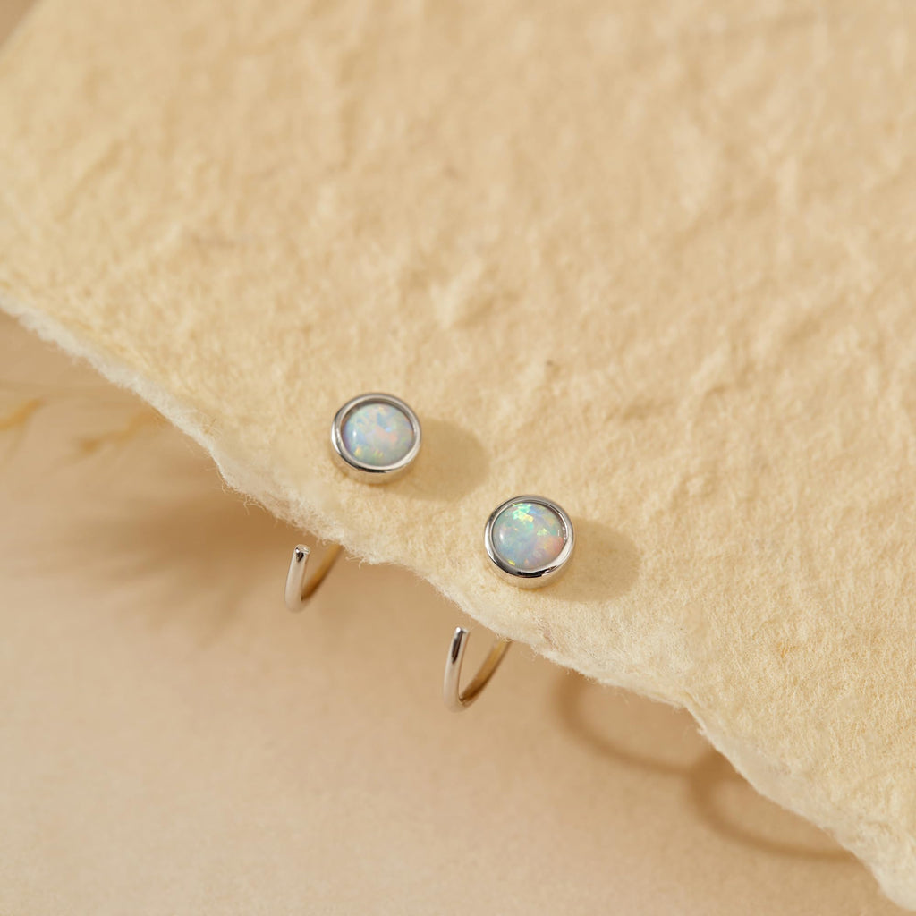 Huggie Hoop Earring 925 Sterling Silver Synthetic White Opal Earrings for Women Open Hoop & Half Hoop Earrings Tiny Hug Hoops