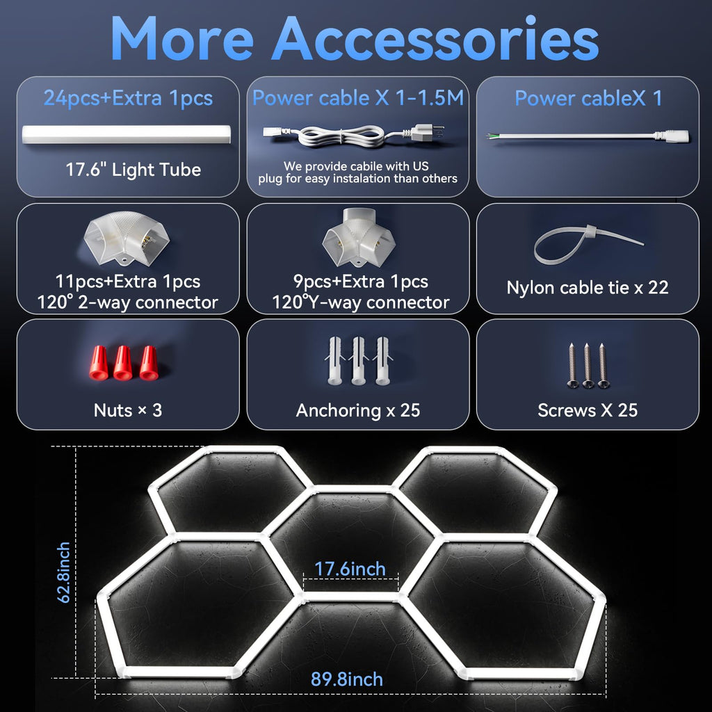 LZHOME Hexagon 5000K LED Garage Lights: 25 Pack Updated 1.31-inch Wider Size,26300LM Super Bright Hex Lighting Ceiling LED Shop Light for Garage, Car Detailing, Workshop, Warehouse, Gym, Basement