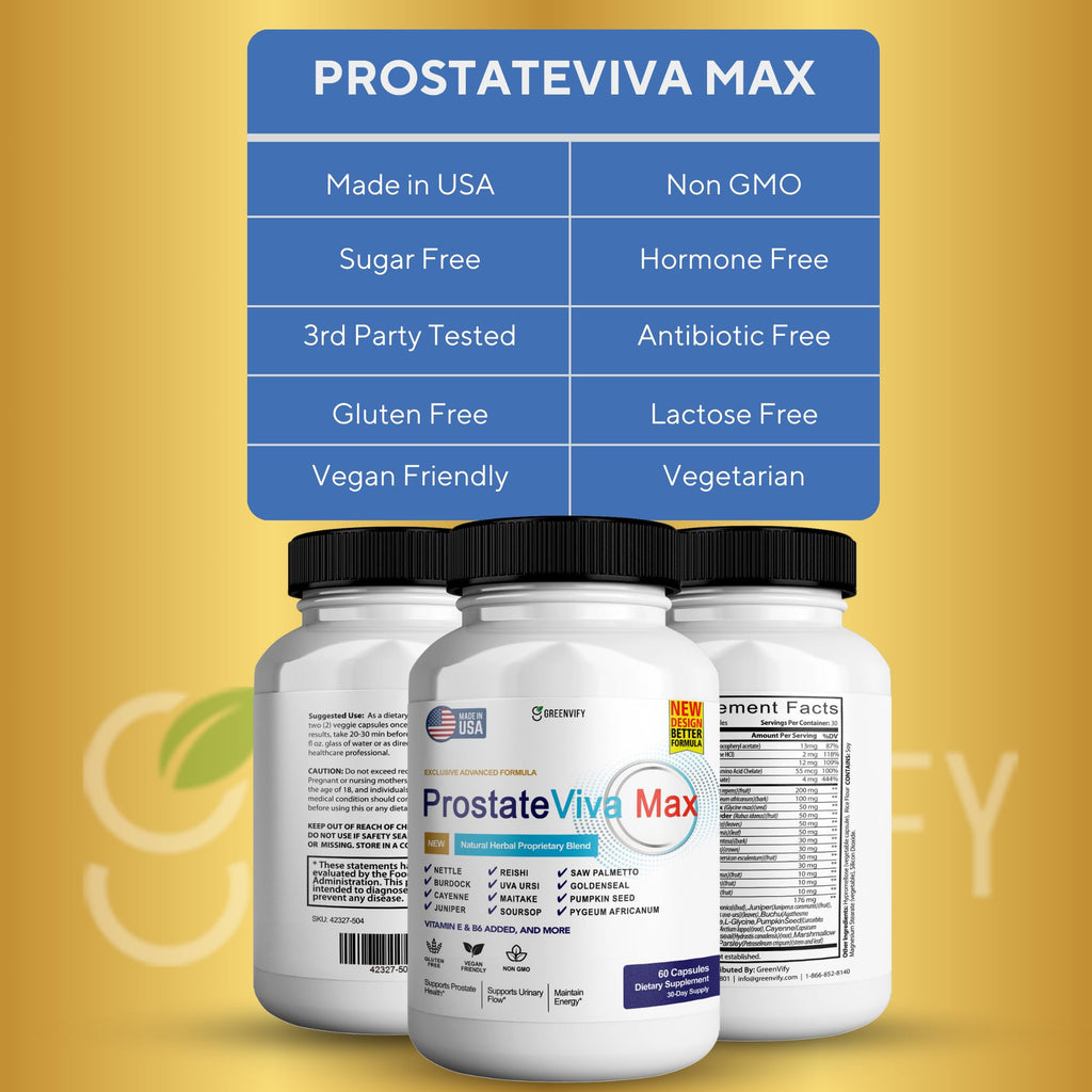 GREENVIFY ProstateViva Max Prostate Supplements for Men Capsules, Health Supplements - Maximum Strength, All Natural to Support Normal & Healthy Function (240 Capsules)