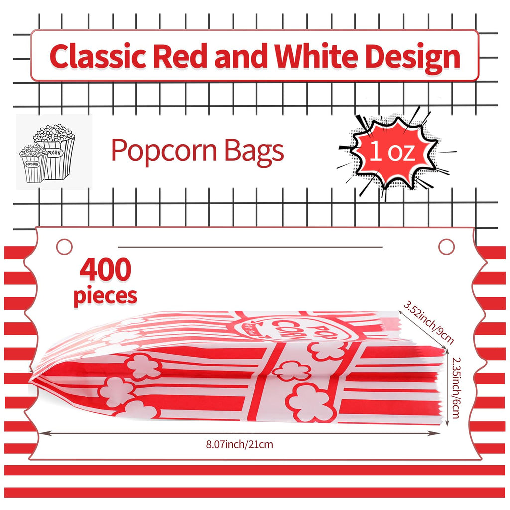VOISEN Paper Popcorn Bags,400 Pack 1oz Popcorn Bag Individual Servings, Pop Corn Bag Bulk for Poporn Machine,Movie Nights Pop Corn Bags