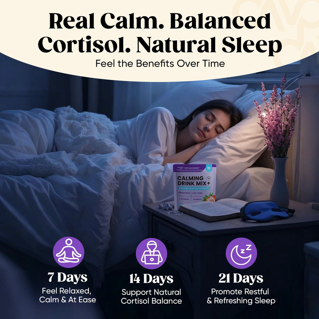 Venture Pal Calm Drink Mix, 12-in-1 Cortisol Reducer and Sleep Aid with Magnesium Glycinate, Ashwagandha, L-Theanine,Vitamin D, Calm Magnesium Powder for Relax & Focus, No Sugar, Non GMO