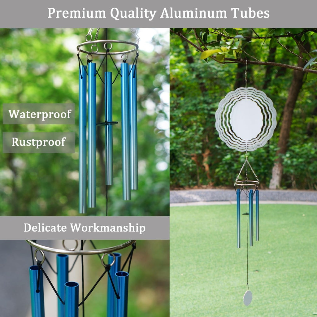 4 Packs Sublimation Wind Chime Wind Spinner Blanks Set 3D Aluminum Metal Wind Sculpture Kinetic Spinners Chimes for Yard and Garden Indoor Hanging Decoration (Classics)