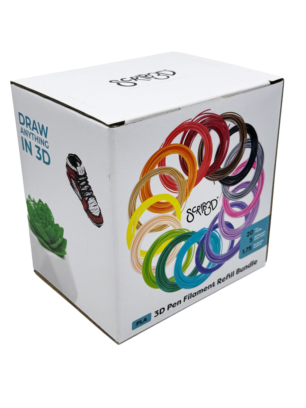 SCRIB3D Pen Filament Refills, 20 Colors, 320 Feet, 1.75mm PLA, Works with SCRIB3D, PIKA3D, MYNT3D and Most Other 3D Printing Pens