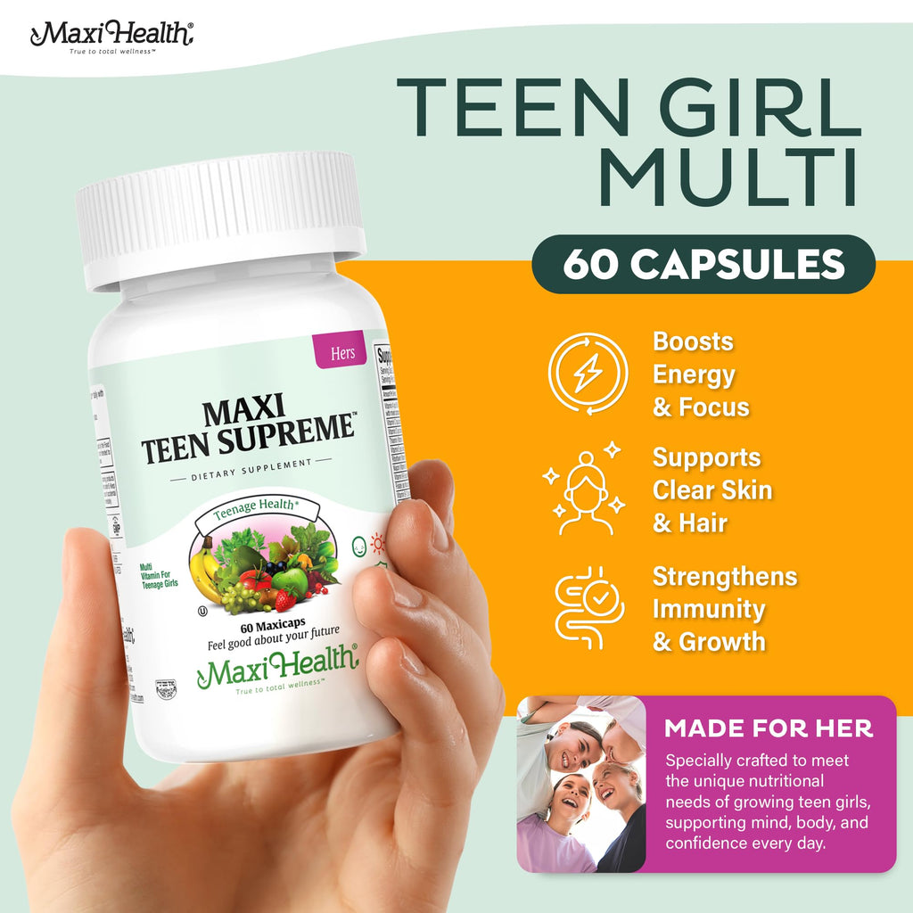 Teen Vitamins for Girls 12-17 - Teen Multivitamin Supreme with D3, Iron, Calcium, Biotin, Digestive Enzymes – Teenager Girl Multi Vitamins for Energy, Immune & Mood Support – 60 Count