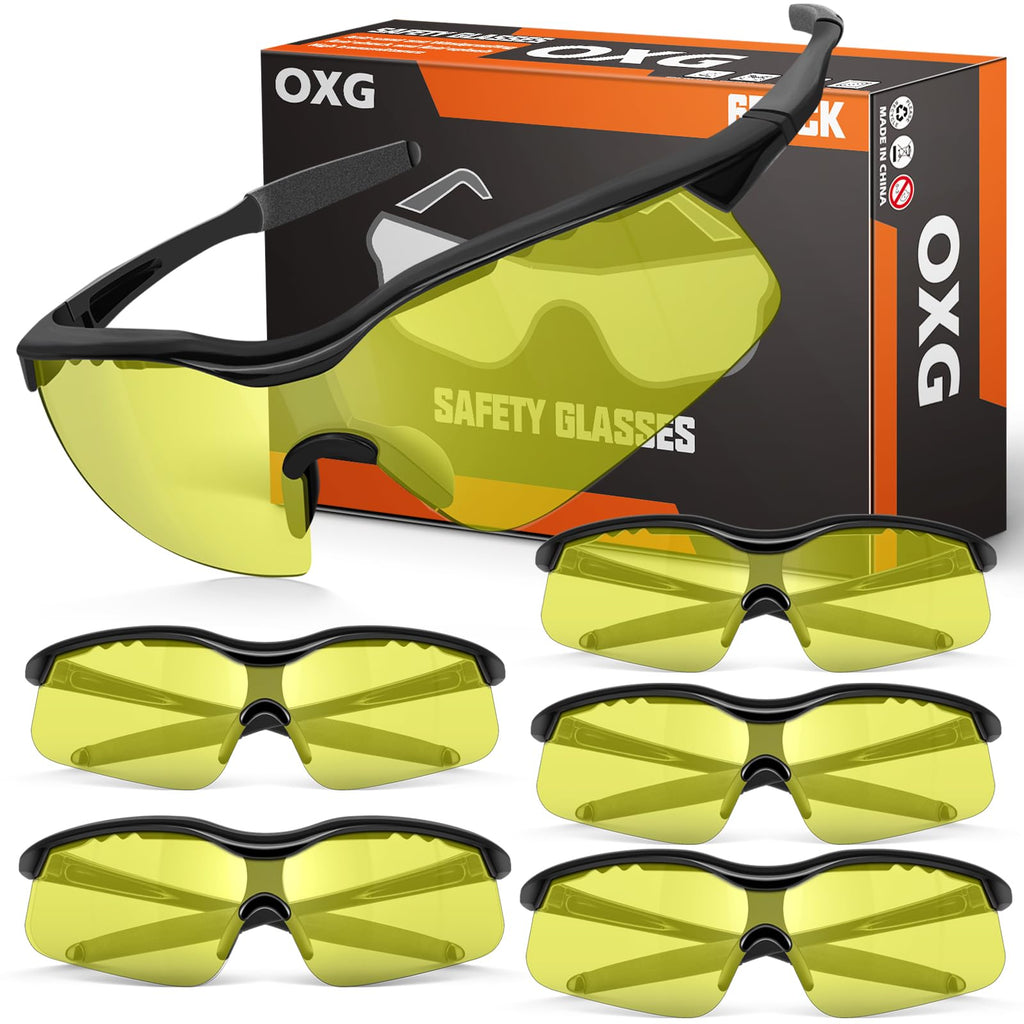 OXG 6 Pack Safety Glasses for Men and Women, UV-Block Safety Goggles ANSI Z87.1 Protective Eyewear Impact & Scratch Resistant Eye Protection for Shooting Construction and Outdoor