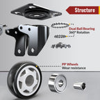 4 inch Heavy Duty Caster Wheels, Set of 8 Swivel Casters with Safety Dual Locking, 2400 lbs Total Capacity, Noiseless Polyurethane Wheels for Workbench, Cart, Industrial (Screws Included)