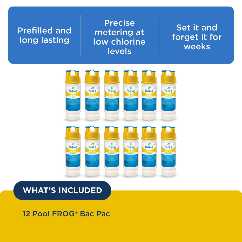 FROG Bac Pac Replacement Chlorine Cartridges for use with Pool FROG Model 5400 and 6100 Cyclers - Prefilled for Easy & Convenient Pool Sanitizing & Water Care - 12 Pack