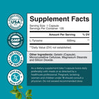 Free Form L Tyrosine 500mg Capsules - High Strength L-Tyrosine Supplement for Mental Energy and Focus Support - Amino Acid Nootropic Supplement for Mood Focus Attention and Cognitive Performance
