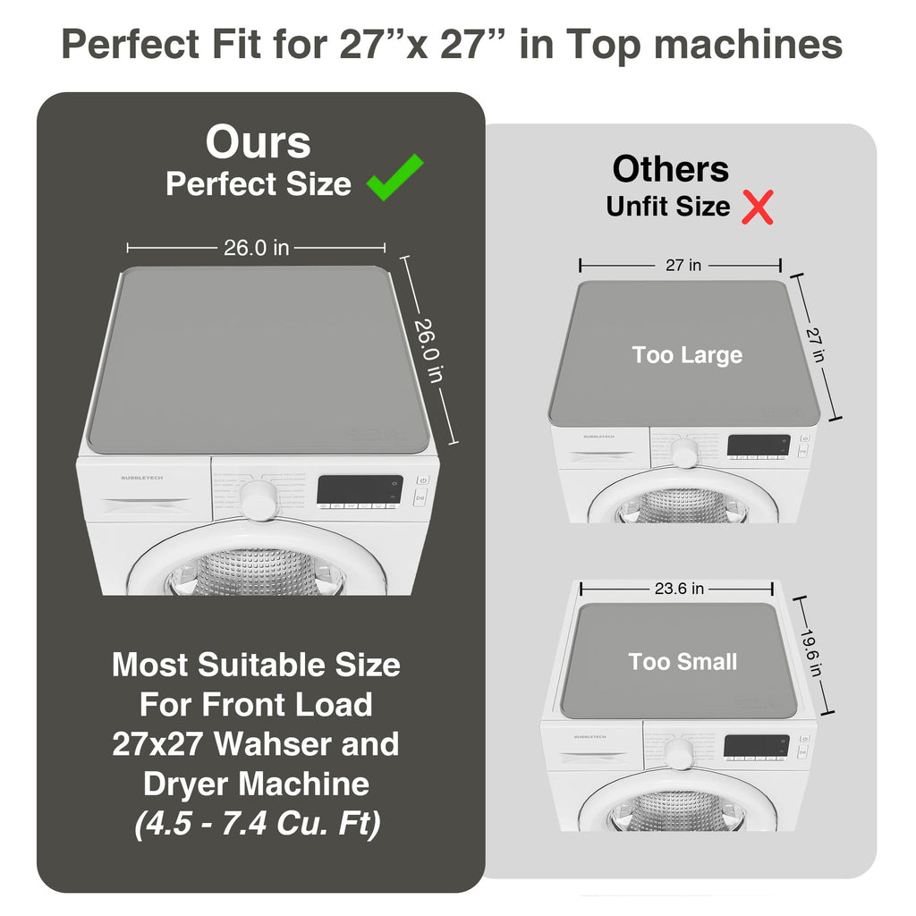 2 PACKS SEIRI Washer and Dryer Topper, 26" x 26" Silicone Dryer Top Protector Mats for Flat Top Surface Cover and Front Load Washing Machine Non-Slip Waterproof Laundry Topper Mat Large (Light Gray)