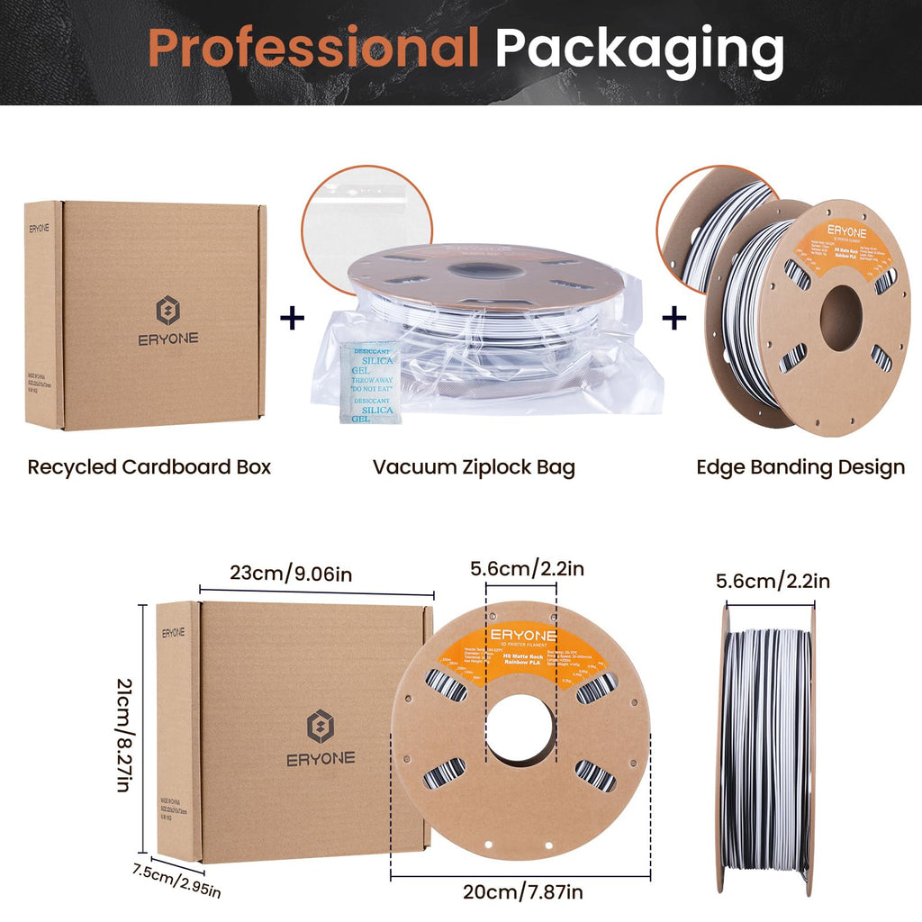 ERYONE Matte Rock Rainbow 3D Printer PLA Filament 1.75 +/-0.03mm, Matte Multicolor Filament PLA 1KG(2.2LBS) Spool, 30-500mm/s High Speed Printing Twist Rainbow PLA, Zebra Stone