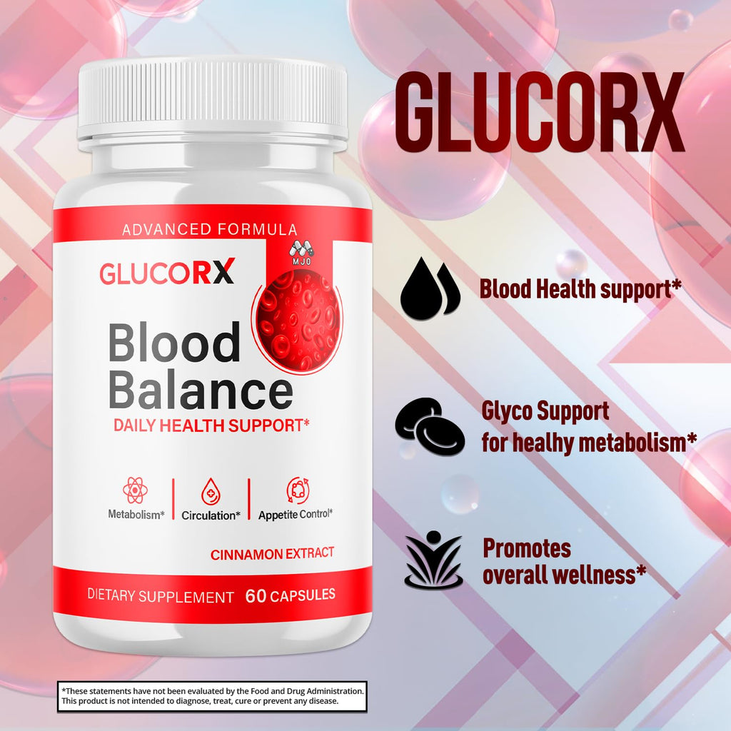 GlucoRX Blood Balance Capsules, Official GlucoRX Blood Support Pills with All Natural Ingredients, Advanced Health and Wellness Support Formula with Maximum Strength Multivitamins (60 Capsules)