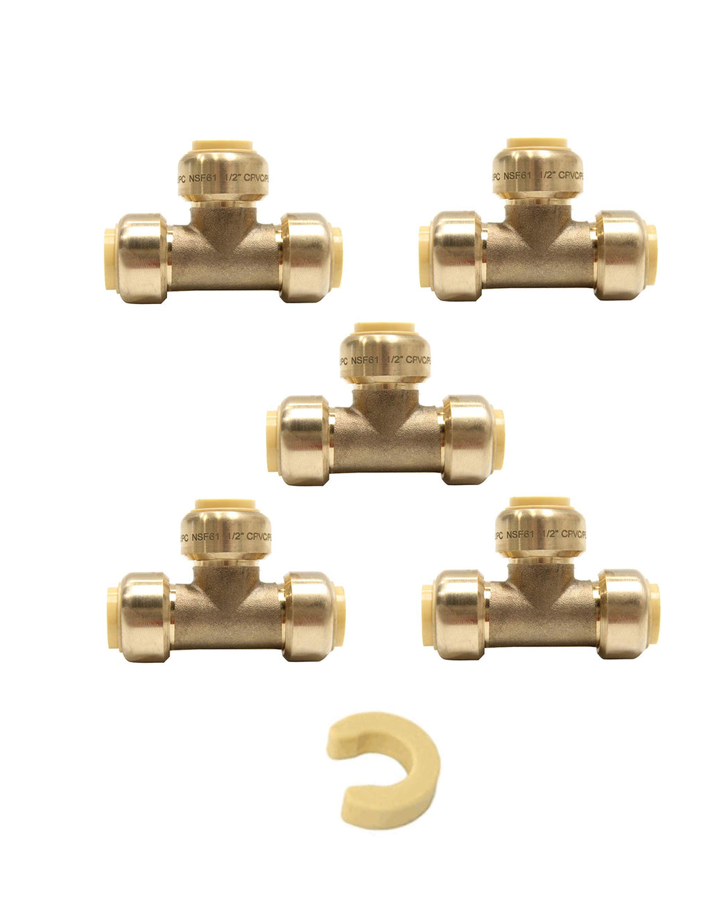 5 PCS EFIELD 1/2 Inch Tee Push-Fit Fitting to Connect Pex, Copper, CPVC Pipe with a Disconnect Tool Clip,(PF118-5PCS)