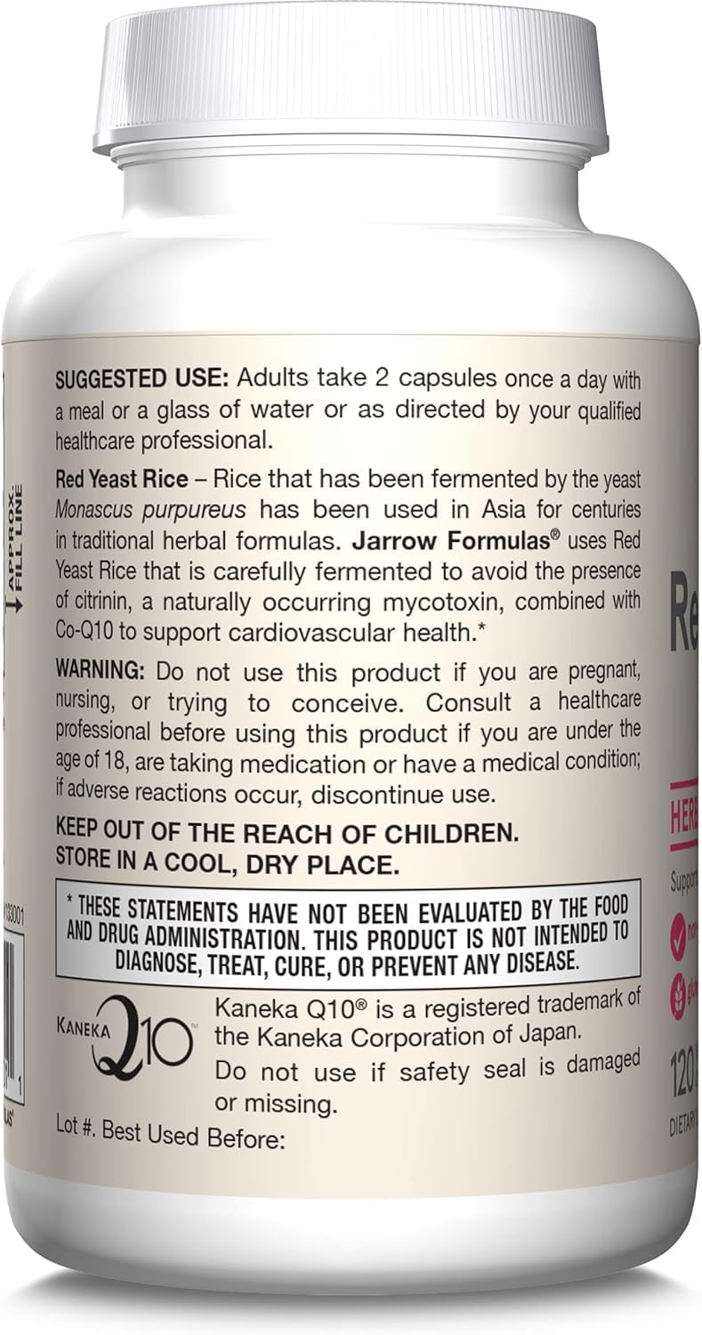 Jarrow Formulas Red Yeast Rice 1200 mg & CoQ10 100 mg Per Serving - 120 Veggie Caps, 60 Servings - Herbal Heart Health Dietary Supplement - Supports Cellular Health - Vegan (Pack of 2)