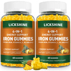 2 Pack Vegan 100MG Iron Supplement Gummies for Women & Men - with Vitamin C, A, B for Adults & Kids - Energy Support for Iron Deficiency, Anemia - Pineapple Flavor (120 Ct)