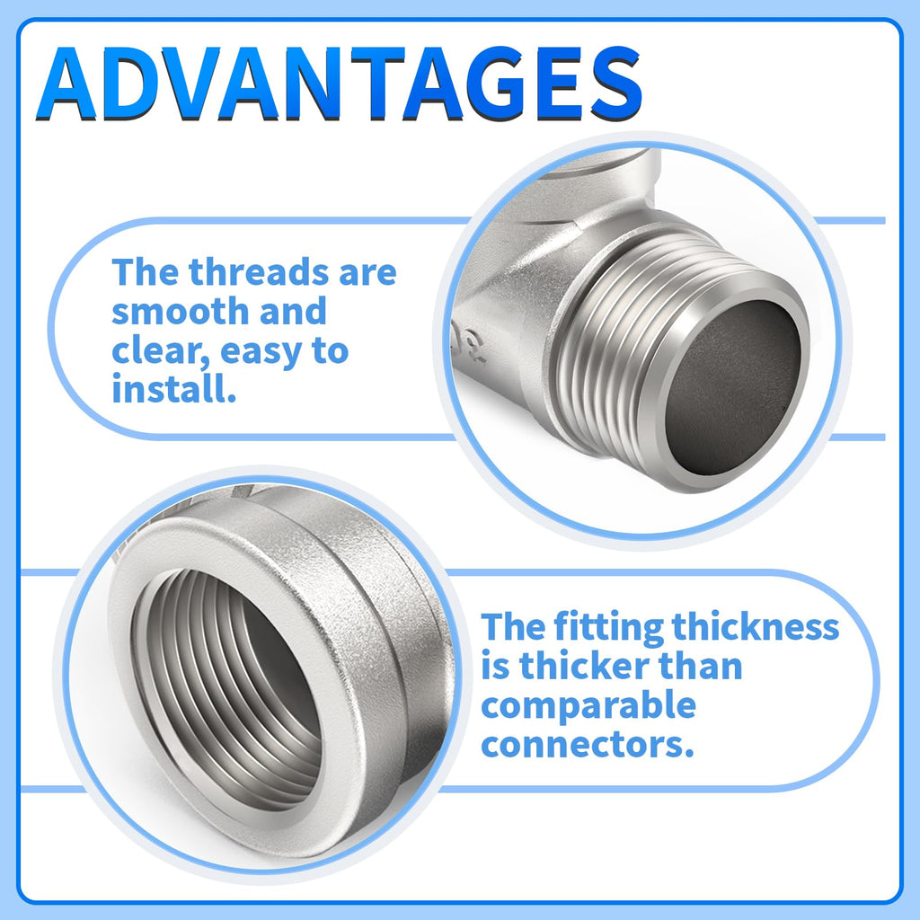 ChillWaves 304 Stainless Steel Pipe Fitting, Male Run Tee 1/2" NPT Female x 1/2" NPT Female x 1/2" NPT Male Thread Adapter(2-PACK)