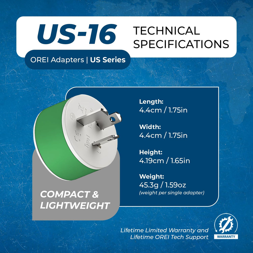 OREI Australia, New Zealand, China Power Plug Adapter with 2 USA Inputs - Travel 3 Pack - Type I (US-16) Safe Grounded Use with Cell Phones, Laptop, Camera Chargers, CPAP, and More