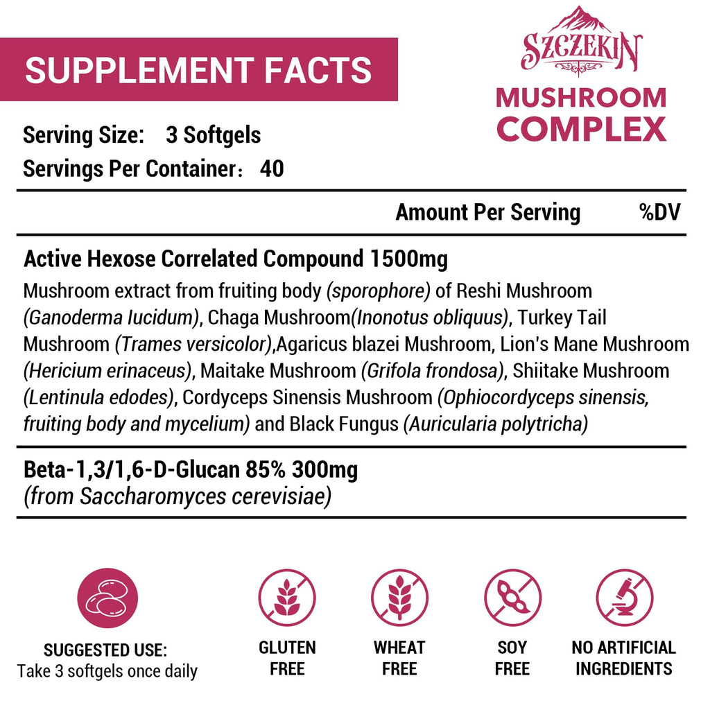 SZCZEKIN 1500mg Liposomal Active Hexose Correlated Supplement,240 Soft Gels Beta-Glucans with Natural Mushroom Extract, Immune System, Liver Function, Maintain T-Cell & Killer Cell Activity