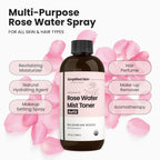 Rose Water Spray for Face & Hair (Refill) - Organic USDA Certified Rosewater Facial Toner - Alcohol-Free Makeup Setting Hydrating Face Mist - Anti-Aging Toner Spray - 8 Fl Oz