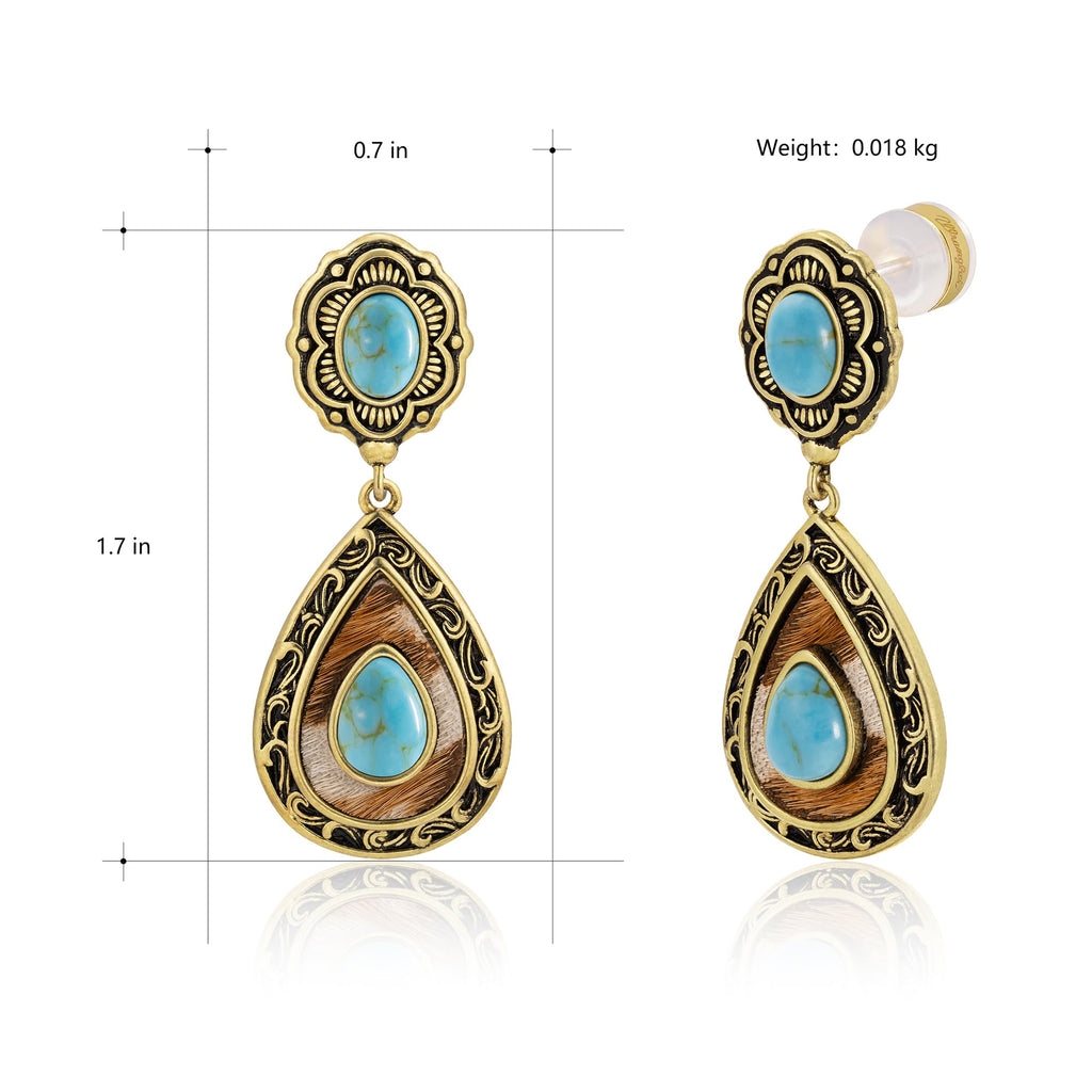Wrangler TearDrop Dangle Turquoise Earrings, Turquoise Jewelry for Women-A