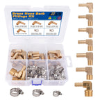 KOOTANS 18PCS Brass Hose Barb Fittings 90 Degree Elbow Barb to NPT Male Thread Adapter Kit 1/4" 5/16" 3/8" Barbed Air Hose Fittings with 30pcs Pipe Clamps for Water Fuel Air Line Connector Fitting