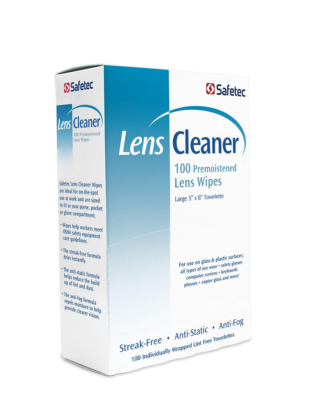 Safetec Lens & Eyeglasses Cleaning Wipes, Pre-Moistened Wipes (2 Pack of 100ct Boxes - 200 Cleaning Cloths)