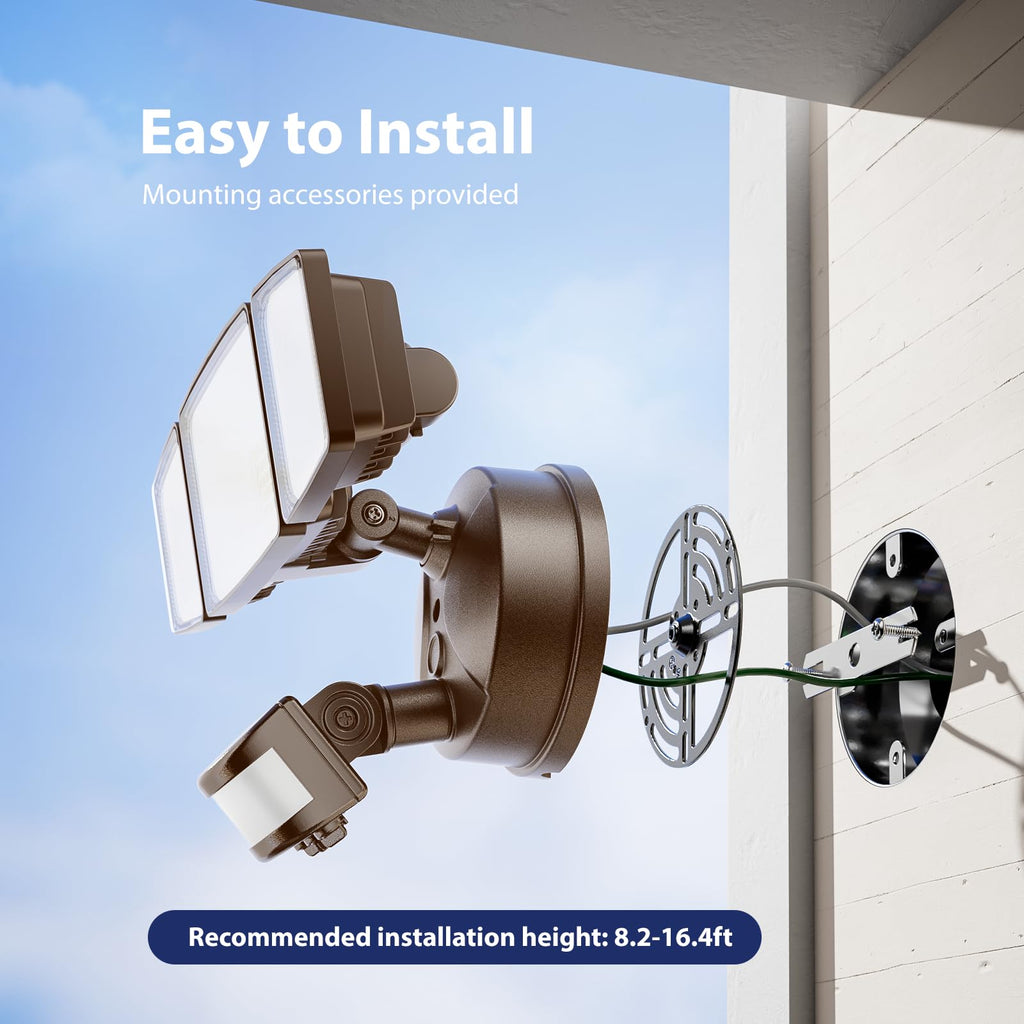 Onforu 75W LED Flood Light Motion Sensor Outdoor, 7000lm Dusk to Dawn Flood Light, Security Light with Three Head, IP65 Waterproof Exterior Floodlight, 6500k Wall Light for Entryway Stairs Yard Garage