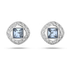 Swarovski Una Angelic Stud Earrings, Square Cut, Cool Blue Crystals, Rhodium Finish