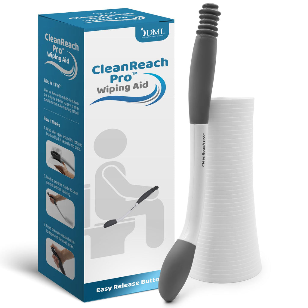 DMI CleanReach Pro with Sanitary Holder - Easy Release Toilet Aids for Wiping Bottom, Butt Wiper Tool for Women and Men, Long Handle Toilet Aids for Seniors and Handicap, Toileting Wand