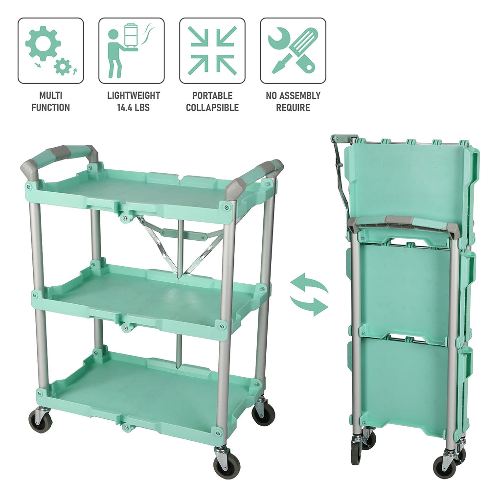 Olympia Tools 89-349 Pack-N-Roll Folding Collapsible Service Cart, 150LB Capacity, Teal