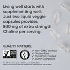 Sports Research® Extra Strength Choline 800 mg - Essential Nutrient Featuring VitaCholine® for Focus Support - Vegan Certified · Non-GMO · Gluten Free - 60 Liquid Capsules